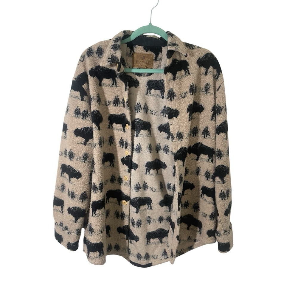 Barn Fly Ranch Wear Fleece Jacket Buffalo Print Button Up Mens Medium Gorpcore